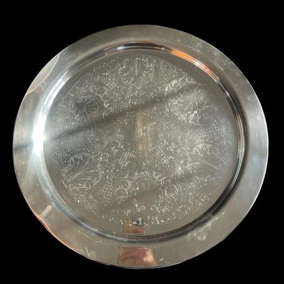 Silver Plated Serving Platter 20" Lg Butlers Tray Embossed Scroll Monogrammed L - Picture 5 of 5